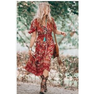 Label of Love Short Sleeve Pleated Pullover Floral Dress Burgundy Womens Size 20